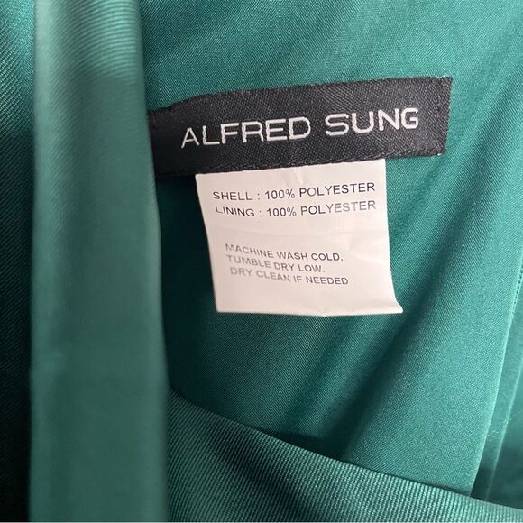 NEW Alfred Sung One-Shoulder Satin Gown Long Dress with Pockets Hunter Green 12 - Picture 7 of 9